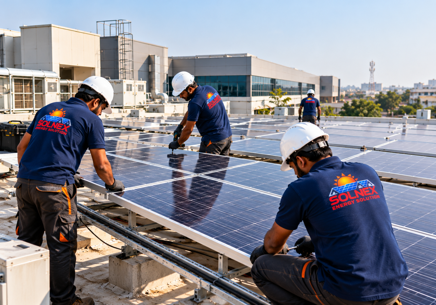 Commercial building with rooftop solar panels
